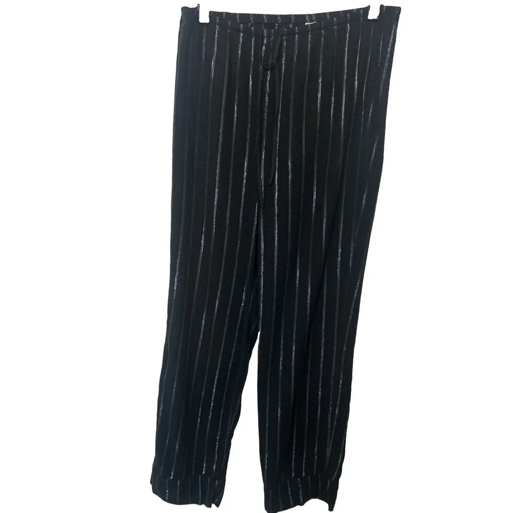 Victoria Secret  Sz S  Black Silver Striped Button Up Pajama Set Cotton Blend